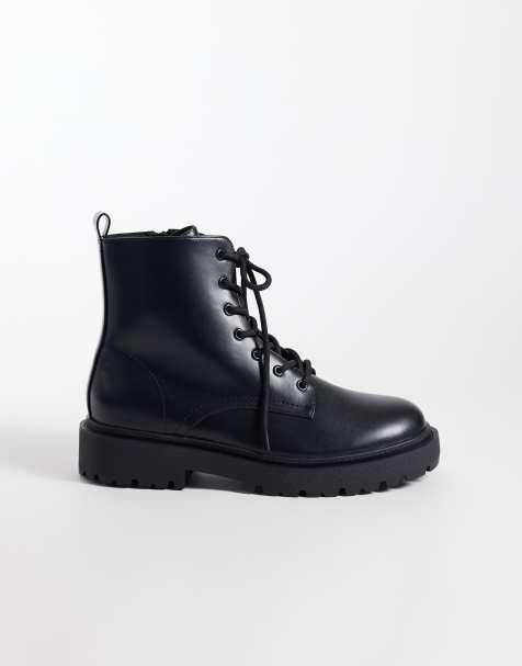 ASOS DESIGN lace up boots with chunky sole in black - view 1