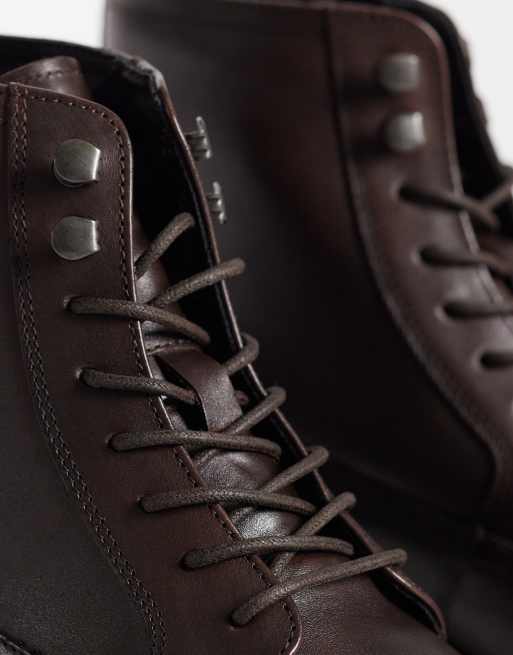 ASOS DESIGN lace up boots with cleated sole in brown leather, 3 of 4
