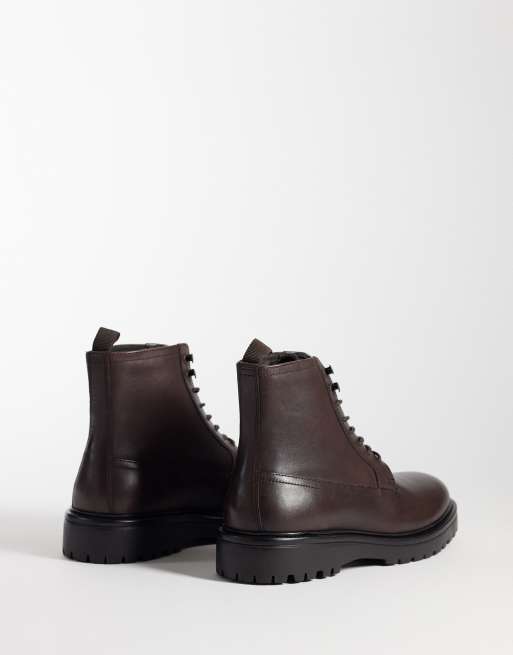 ASOS DESIGN lace up boots with cleated sole in brown leather, 4 of 4
