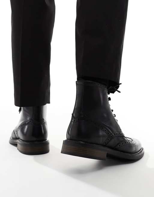 ASOS DESIGN lace up brogue boots in black leather ASOS