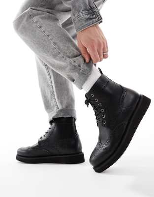 Size 13.0 ASOS DESIGN ASOS DESIGN lace up brogue boots in black with wedge sole shoes