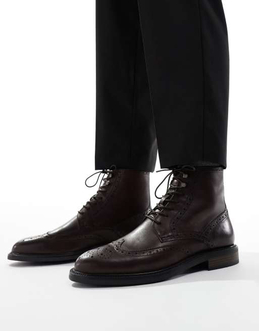 ASOS DESIGN lace up brogue boots in brown leather