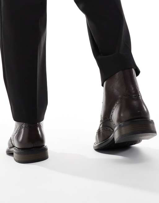  DESIGN brogue boots in brown leather with black sole. Size 11 ASOS DESIGN lace-up worker boots in brown with chunky sole  main image 2