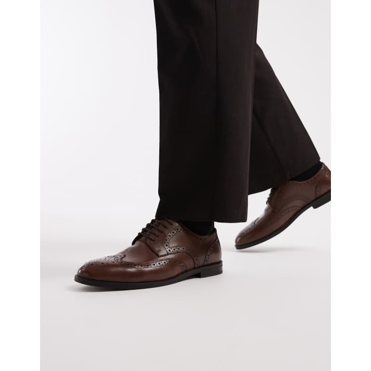 ASOS DESIGN lace up brogue boots in brown leather | ASOS display picture 1
