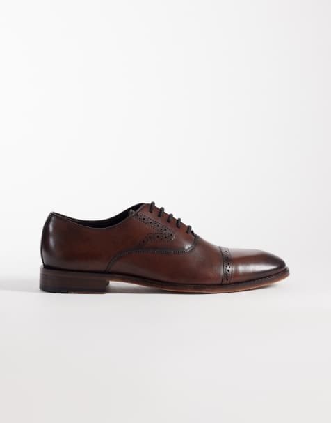 ASOS DESIGN lace up brogue boots in brown leather - view 1