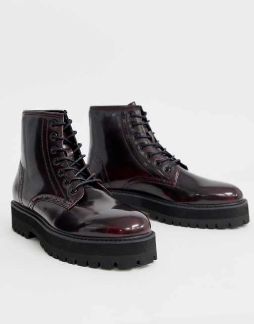 B-B) - brogue boots, brick-red sole, special edition Colour Black, shiny  Size 42