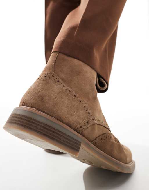 ASOS DESIGN lace up brogue boots in stone suede