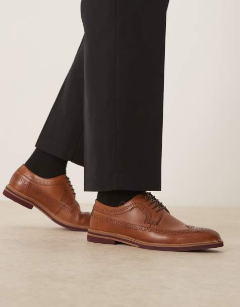 ASOS DESIGN lace up brogue derby in tan leather - view 1