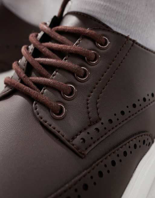ASOS DESIGN lace up brogue shoe in brown faux leather ASOS