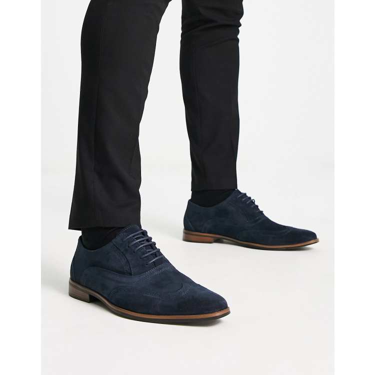 ASOS DESIGN lace up brogue shoe in navy suede | ASOS