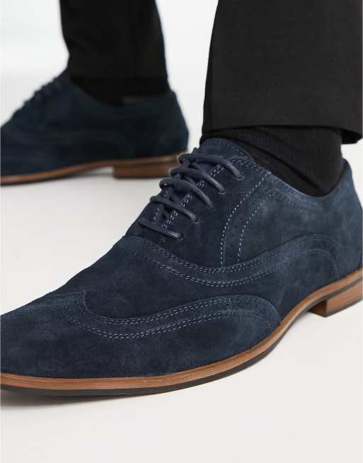 The Faye Brogue In Navy Blue Vegan Suede Effect- Vintage Style