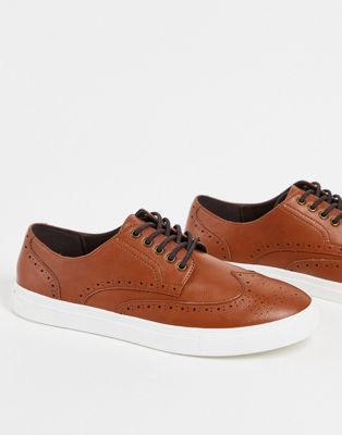 ASOS DESIGN lace up brogue shoe in tan faux leather