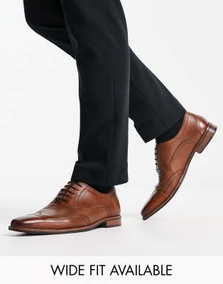 Asos Design Lace Up Brogue Shoe In Tan Leather-brown