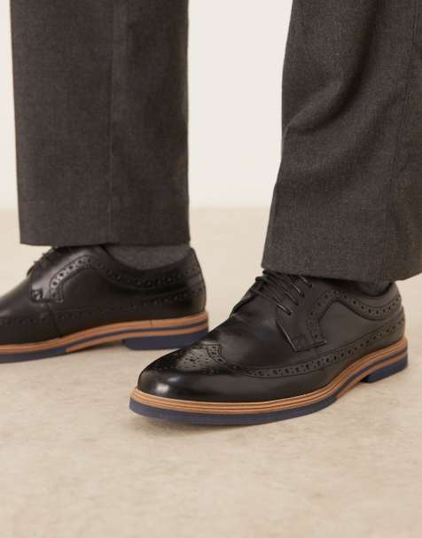 ASOS DESIGN lace up brogue shoes in black leather - view 1