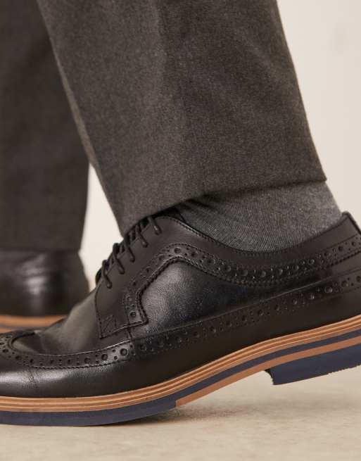 ASOS DESIGN lace up brogue shoes in black leather, 2 of 4