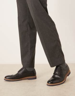 ASOS DESIGN lace up brogue shoes in black leather | ASOS display picture 1