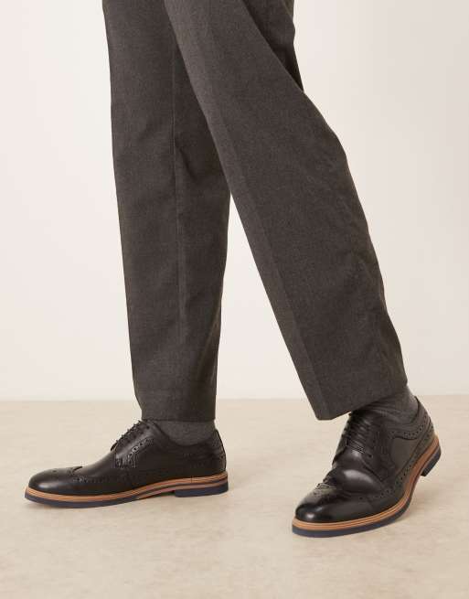 ASOS DESIGN lace up brogue shoes in black leather, 4 of 4