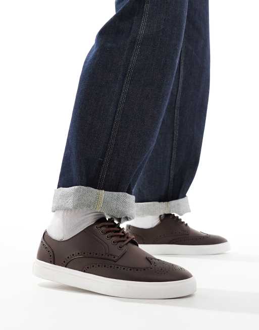 ASOS DESIGN lace up brogue shoes in brown faux leather, 2 of 4