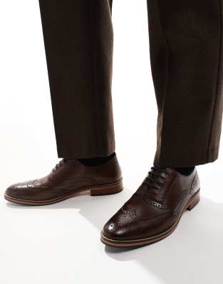 Asos Design Lace Up Brogue Shoes In Brown Leather With Natural Sole - Asos Shoes New In 27th October 2024