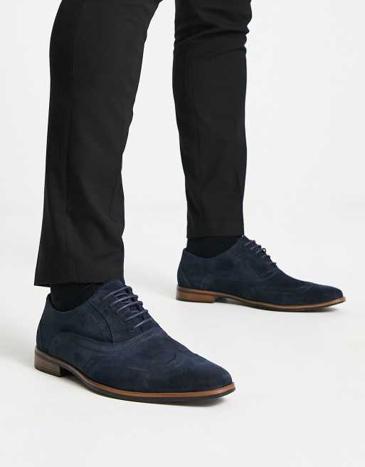 ASOS DESIGN lace up brogue shoes in navy suede