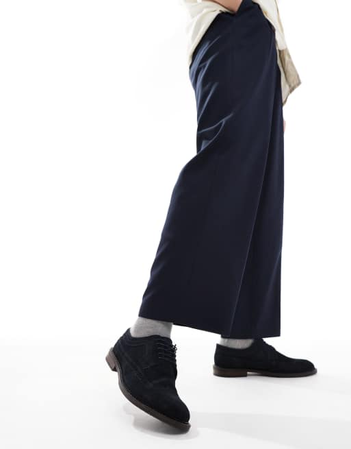 ASOS DESIGN lace up brogue shoes in navy suede, 3 of 4