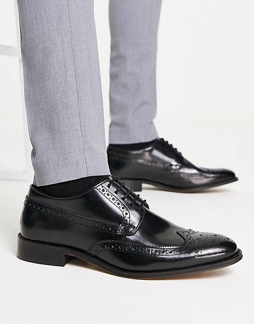 ASOS DESIGN lace up brogue shoes in polished black leather | ASOS
