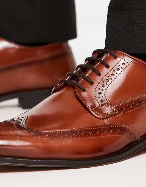 ASOS DESIGN Brogue Shoes In Brown Leather With Natural Sole And Colour  Details for Men