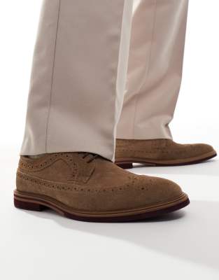 lace up brogue shoes in stone suede-Neutral