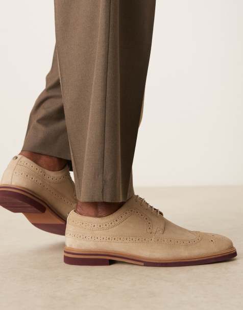 ASOS DESIGN lace up brogue shoes in stone suede - view 1