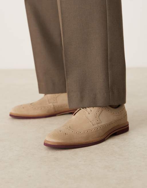 ASOS DESIGN lace up brogue shoes in stone suede