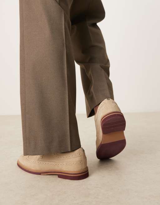 ASOS DESIGN lace up brogue shoes in stone suede, 3 of 4