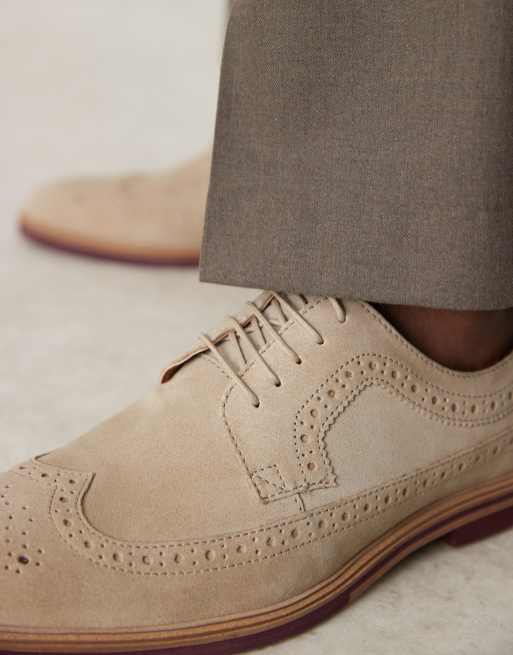 ASOS DESIGN lace up brogue shoes in stone suede