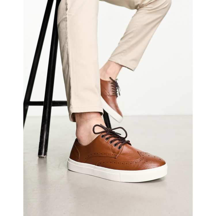 ASOS DESIGN lace up brogue shoes in tan faux leather