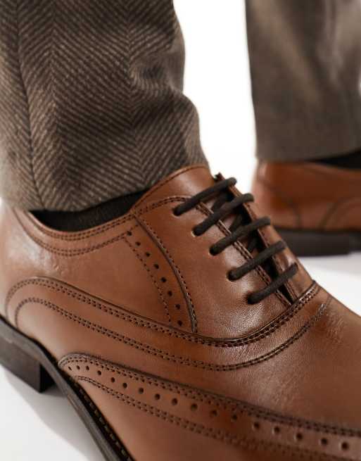 ASOS DESIGN lace up brogue shoes in tan leather ASOS