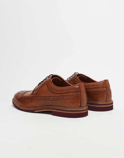 ASOS DESIGN lace up brogue shoes in tan leather