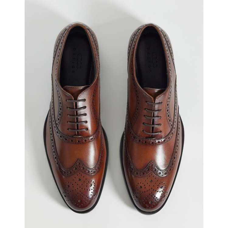 ASOS DESIGN lace up brogue shoes in tan polished leather | ASOS display picture 1