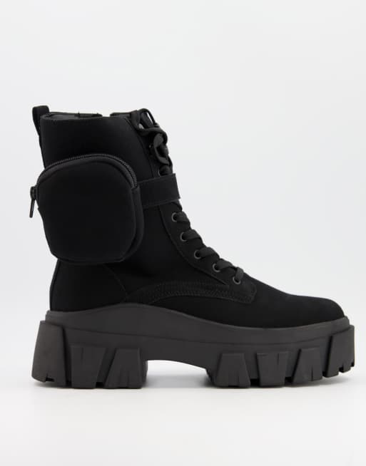 Asos design lace up boot in hot sale black faux nubuck with chunky sole