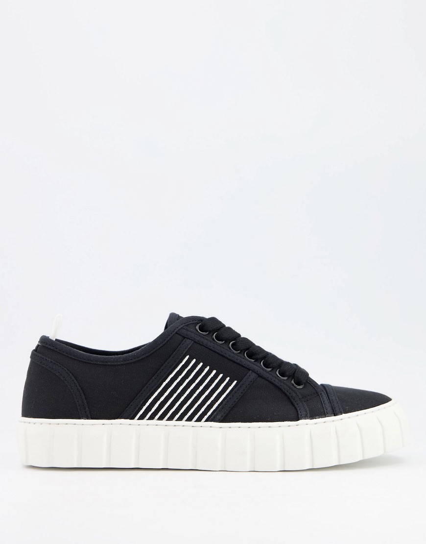 ASOS DESIGN lace up canvas sneakers in black with ribbed sole