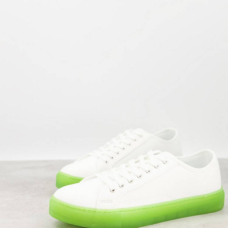 Duet flatform lace up trainers in white/green ASOS Damen Schuhe Schnürschuhe 