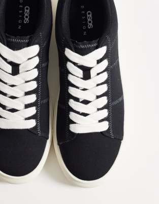  lace up canvas trainer  with stitch detail