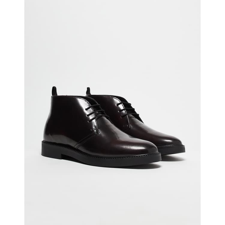 ASOS DESIGN lace up chukka boots in burgundy polido leather ASOS