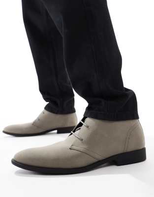 Asos Design Lace-up Chukka Boots In Gray-neutral