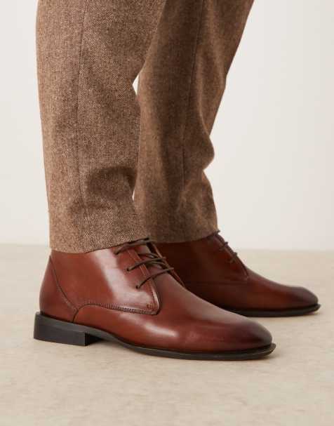 ASOS DESIGN lace up chukka boots in tan leather - view 1