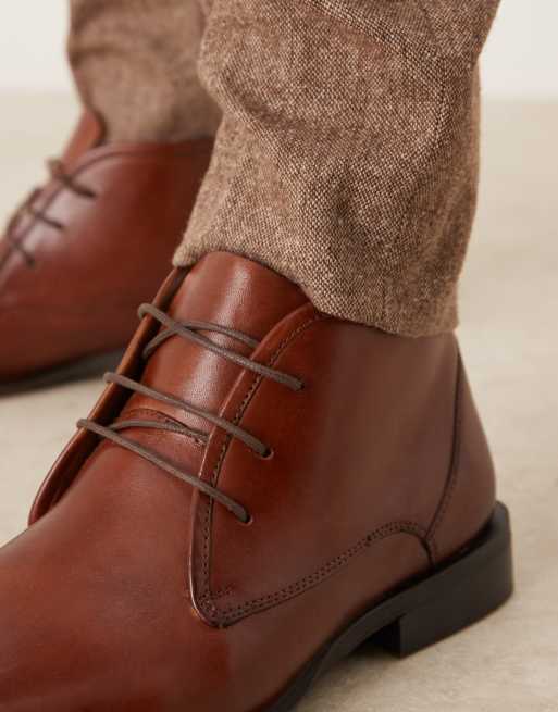 ASOS DESIGN lace up chukka boots in tan leather