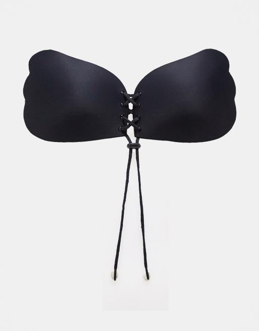 ASOS DESIGN lace up cleavage stick on bra in black