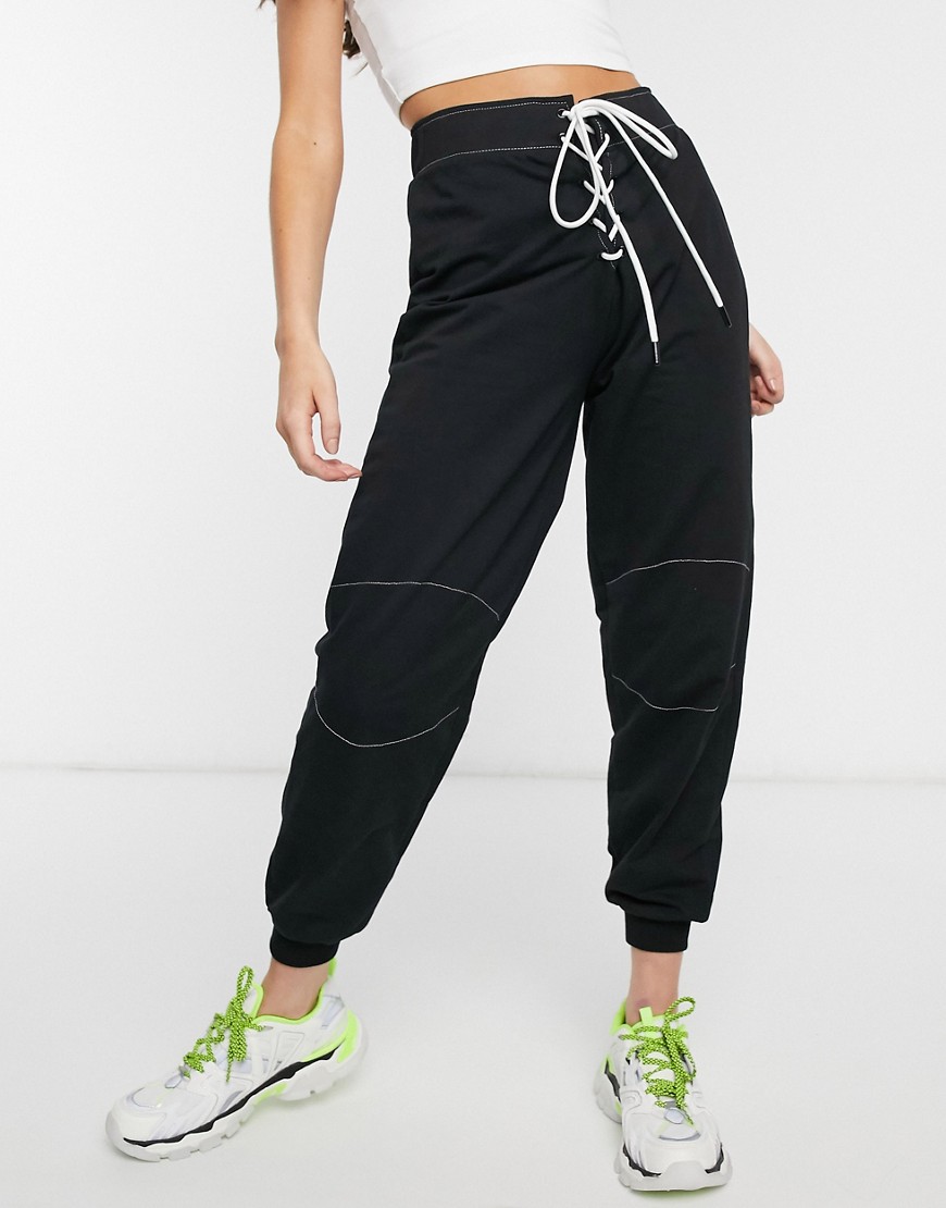 ASOS DESIGN lace up corset waist jogger-Black