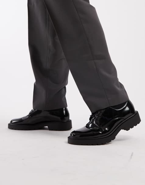 ASOS DESIGN lace up derby shoes in black patent with cleated soles - view 1