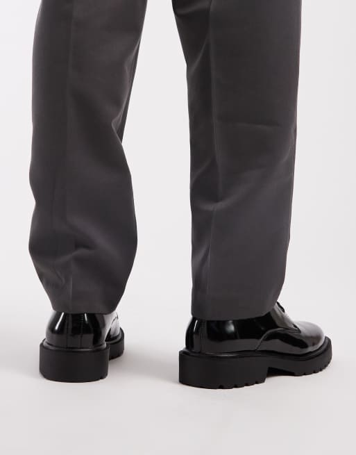 ASOS DESIGN lace up derby shoes in black patent with cleated soles, 3 of 4