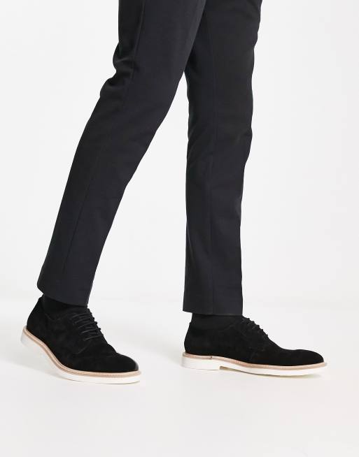 ASOS DESIGN lace up derby shoes in black suede with white contrast