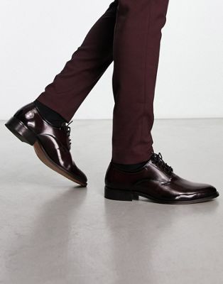 Asos Design Lace-up Derby Shoes In Burgundy Leather-red